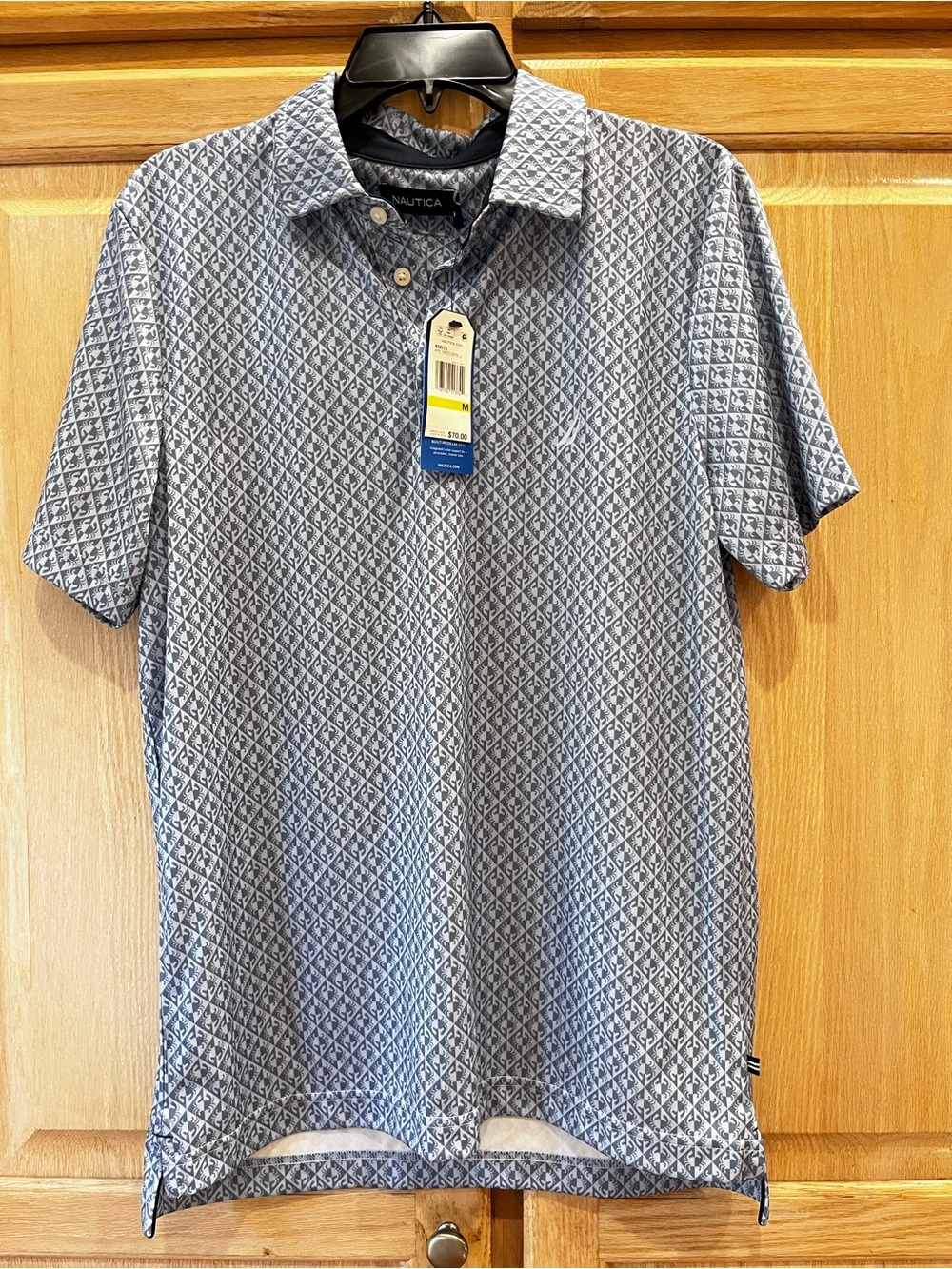 Nautica Light Blue Crab-Diamond Pattern Short Sleeve Polo